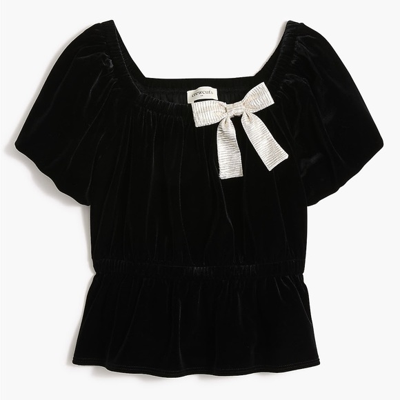 Girls' velvet bow neck top - Picture 1 of 1